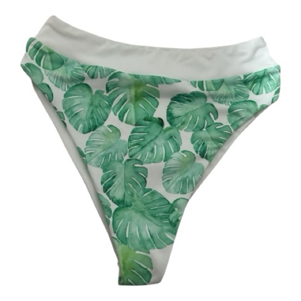 Akosha High Waist Bikini Medium Green Monstera Made USA BNWOT